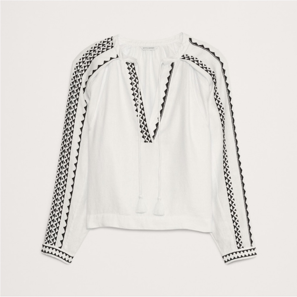 Banana Republic Embroidered Linen Peasant Blouse NWT